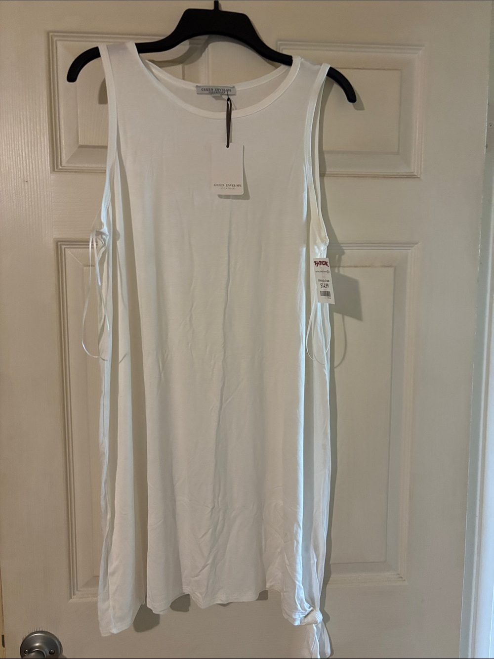 Green Envelope White Sleeveless Dress with Tie Sides